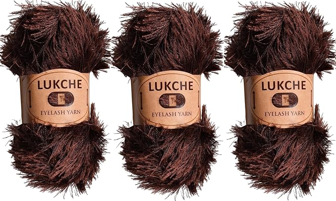 Eyelash Fun Fur Yarn Premium 100% Polyester 164 Yds (150 Mt), 3.53 Oz (100 Gr) Colorful Crochet Yarn Dıy Hand Knitting (Brown, 3 Skein)