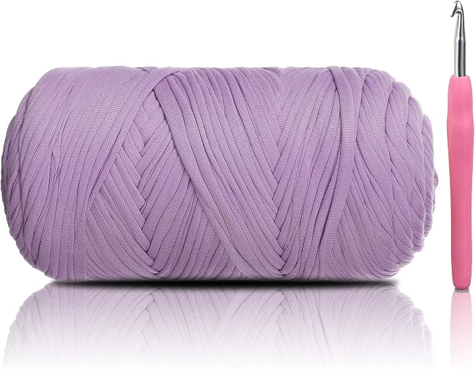 2 Pack T-Shirt Yarn - Together 800g/236 Yards Elastic Fabric Crochet Cloth T-Shirt Yarn, Thick Hand Knitting Yarns for Crocheting Bags/Rugs/Baskets/Craft Project (Modern, 1-Light Purple)