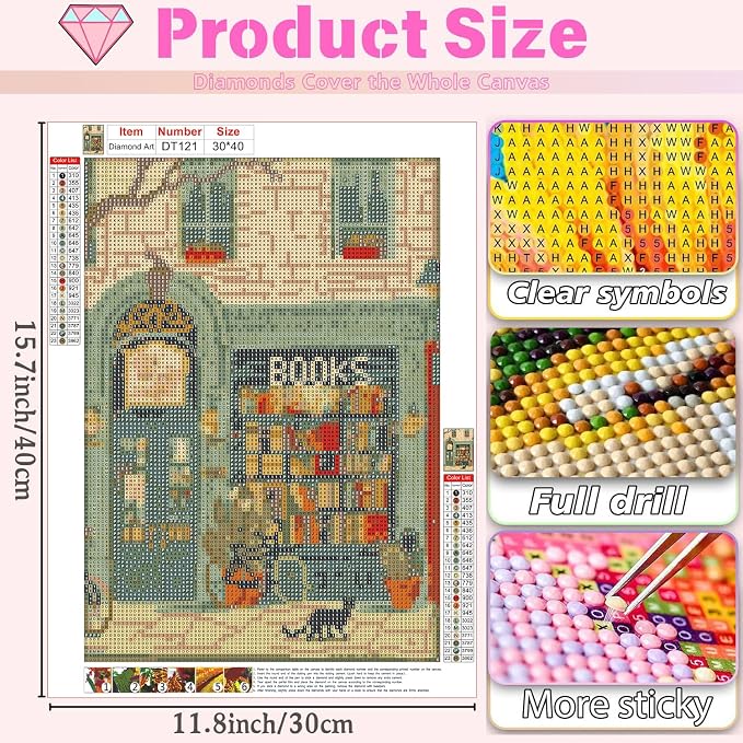 DAZZLEDOTS Bookstore Diamond Art Kits for Adults, Library Diamond Painting