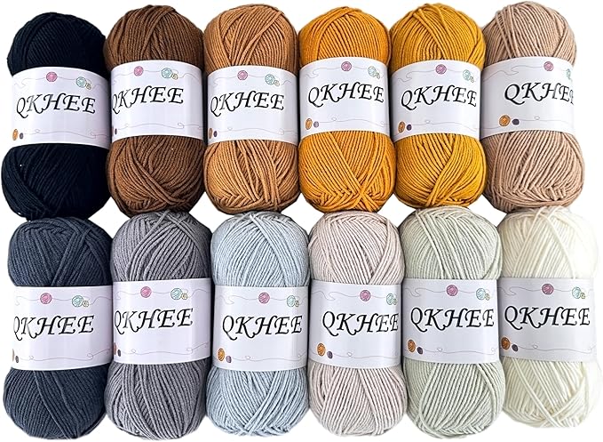 Yarn for Crocheting and Knitting 12 * 1.76 Oz (50G) /195yd, Fine/Fingering Weight (1), 60% Cotton 40% Acrylic Soft Yarn kit for Making Sweater and amigurumi (Morandi)