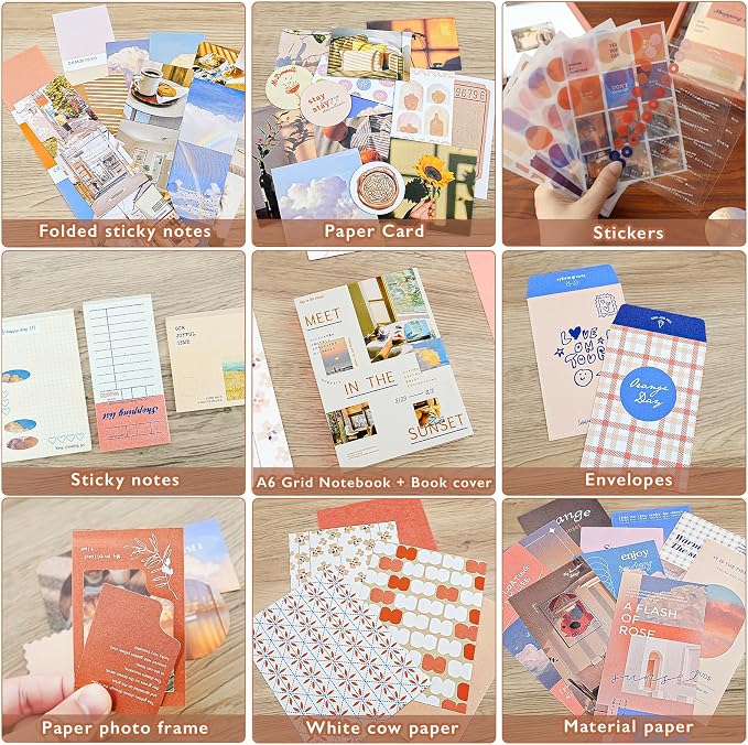 Scrapbooking Supplies Kit, A6 Grid Notebook, Aesthetics Junk Journal Kit