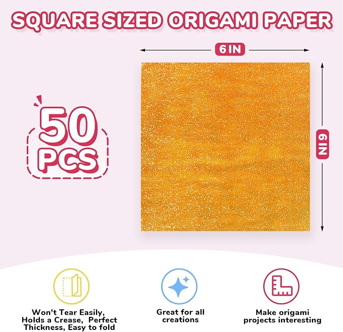 JoyCat Textured Origami Paper, 50 Sheets with Artistic Patterns, 6x6 Inch | Durable textured sheets with artistic patterns hold crisp folds and add tactile detail to origami, cards and paper crafts.