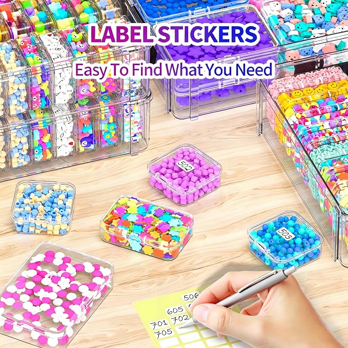 Stackable Bead Storage Organizer, 88 Small Plastic Containers with Lids, 4-Layer Clear Bead Organizer Box, 3 Sizes, Portable, for Jewelry and Crafts