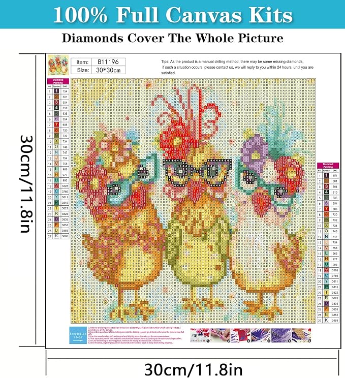 mrpwnle Diamond Art Kits for Adults, Chicken Diamond Painting 12×12inch | Chickens Diamond Art Painting Kits for Adults, 5D Round Full Drill Gem Art Diamonds Dots Crafts Kits for Home Wall Decor