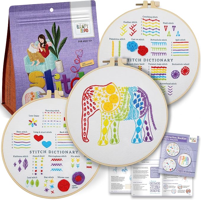 Elephant Embroidery Kit for Beginners - Stamped Cross Stitch, Adults