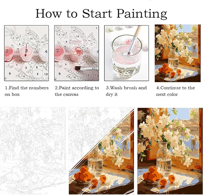 ZRIZQ Paint by Numbers Kit for Adults Beginners,Floral DIY Painting Set,Relaxing Creative Craft Activity,16x20 Inch-Flowers