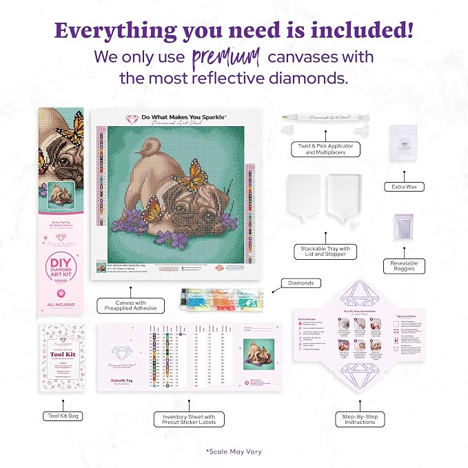 DIAMOND ART CLUB Butterfly Pug Diamond Art Kits for Adults
