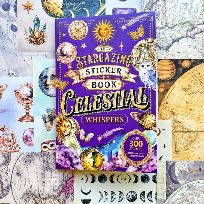 PRSTINCOL Vintage Astrology Sticker Book with Celestial Papers, 40 Pages