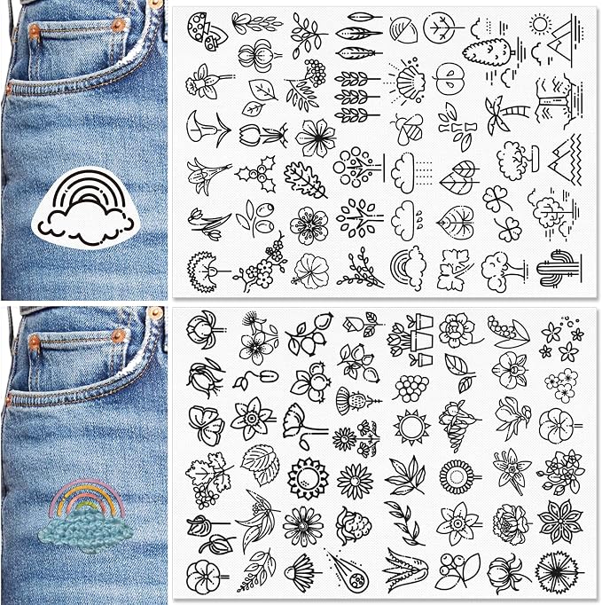 Patemby Embroidery Pattern Water Soluble Embroidery Stabilizers, Stick and Stitch Embroidery Paper Wash Away with Pre-Printed Pattern Designs Stencils Transfers for Hand Sewing Lover Beginner
