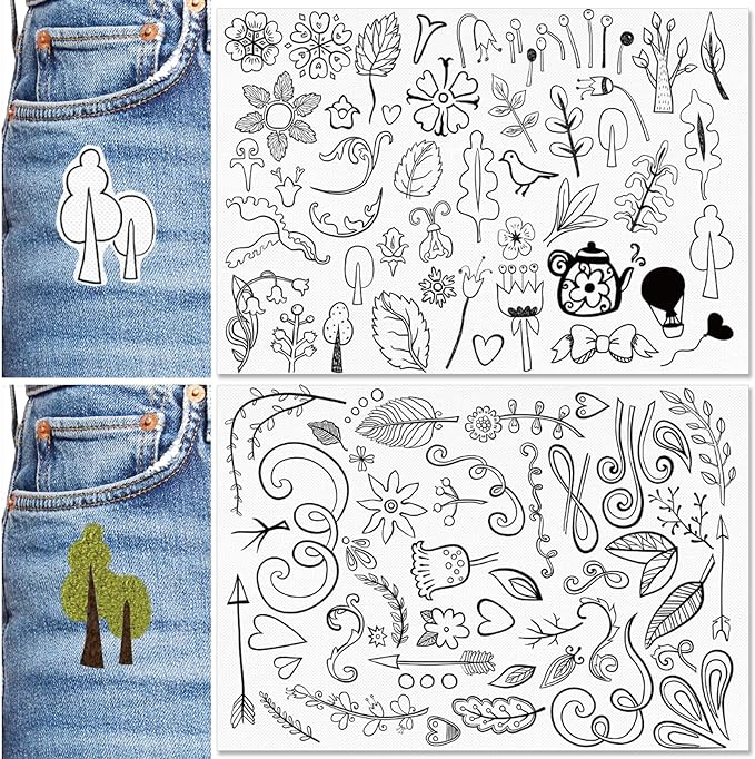 Patemby Embroidery Pattern Water Soluble Embroidery Stabilizers, Stick and Stitch Embroidery Paper Wash Away with Pre-Printed Pattern Designs Stencils Transfers for Hand Sewing Lover Beginner