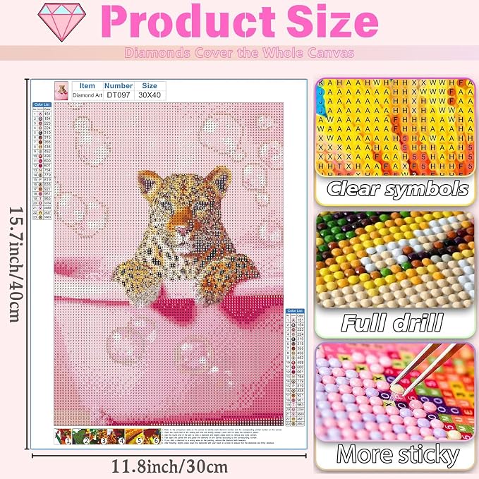 DAZZLEDOTS Pink Diamond Art Kit, Cheetah Bathroom Round Diamond Painting