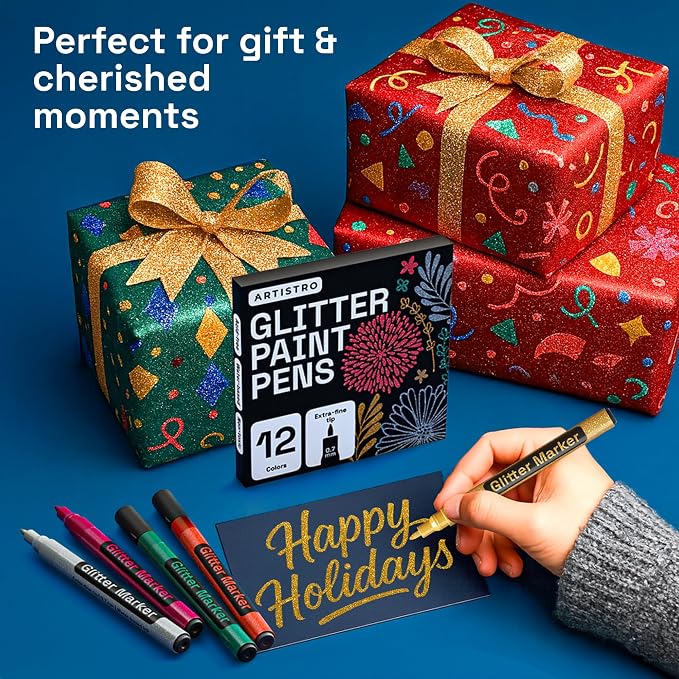 ARTISTRO 12 Glitter Paint Pens for Glass Marking - Extra-Fine Tip