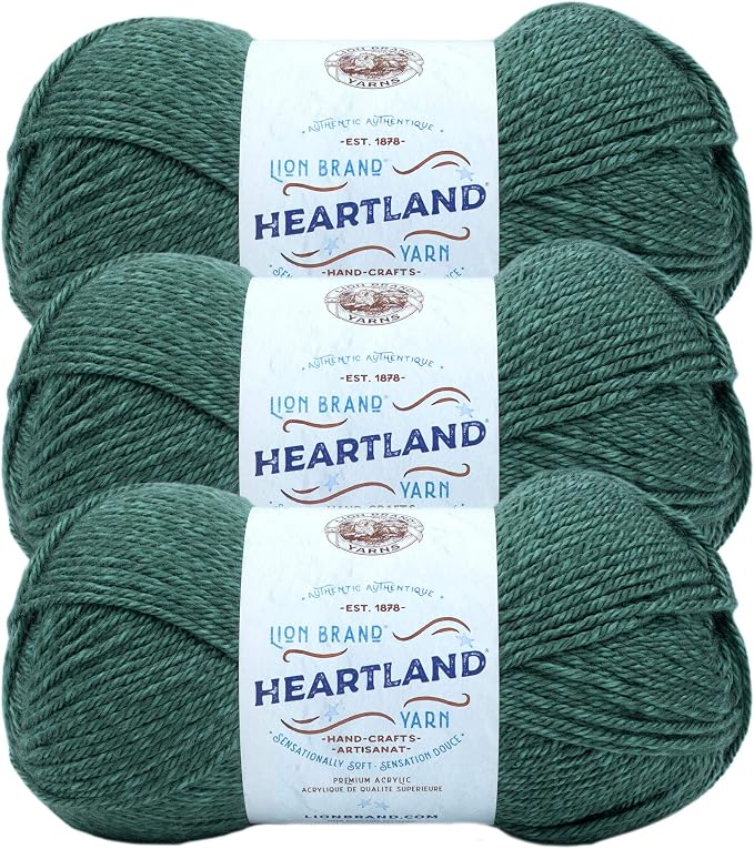 Lion Brand Yarn, Heartland Crochet Yarn, Rocky Mountains, Green, 3 Pack