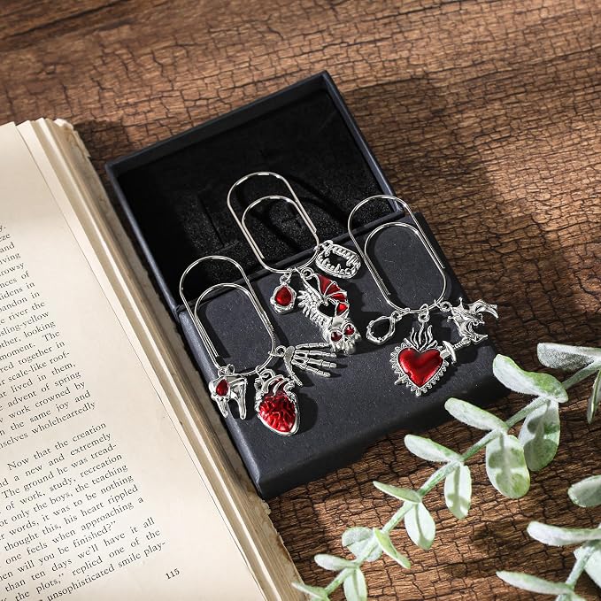 Gothic Paperclip Metal Bookmark - 3 Pcs Goth Paper Clips Planner Accessories Book Mark Gifts Large Unique Aesthetic Page Markers for Reading Lover Women Girl Bookish Birthday School Office