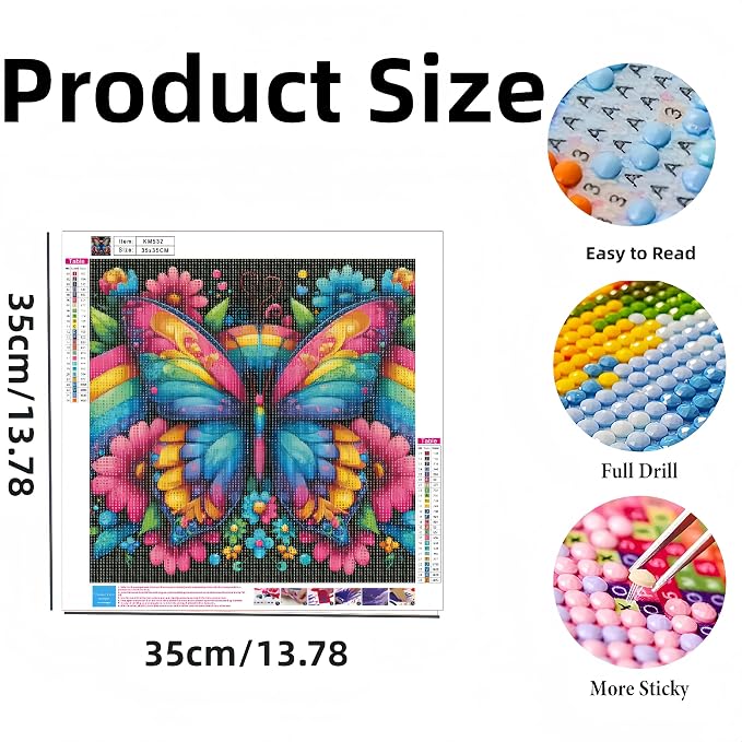 Diamond Art Kits for Adults,Rainbow Butterfly Diamond Paintings Kits | Flower 5D DIY Paint By Diamonds,Full Round Drill Diamond Dot Gem Art Painting Kits,for Home Wall Decor 13.8X13.8 Inch