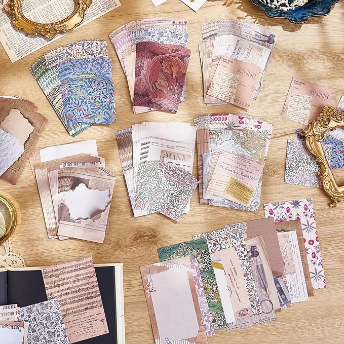 440PCS Vintage Scrapbook Supplies Kit – 360 Sheets Decorative Papers & 80Pcs Aesthetic Botanical Stickers, Retro Ephemera Pack for Journaling, Planners, DIY Collage