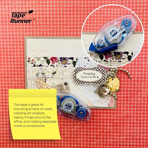 TAPE RUNNER - Double Sided Adhesive with Dispenser Roller Included - Acid Free, Sticky, Clear & Transparent - Ideal for Scrapbooking, Crafts & More - Mini (197 inches per Cartridge), 5 Cartridges