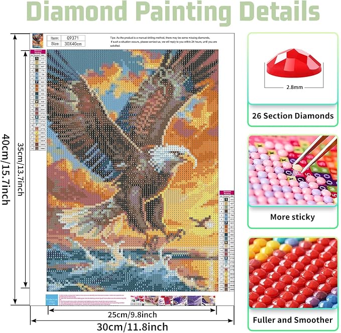 Mandun Eagle Diamond Painting Kits for Adults, Diamond Art Kits, 12x16 in