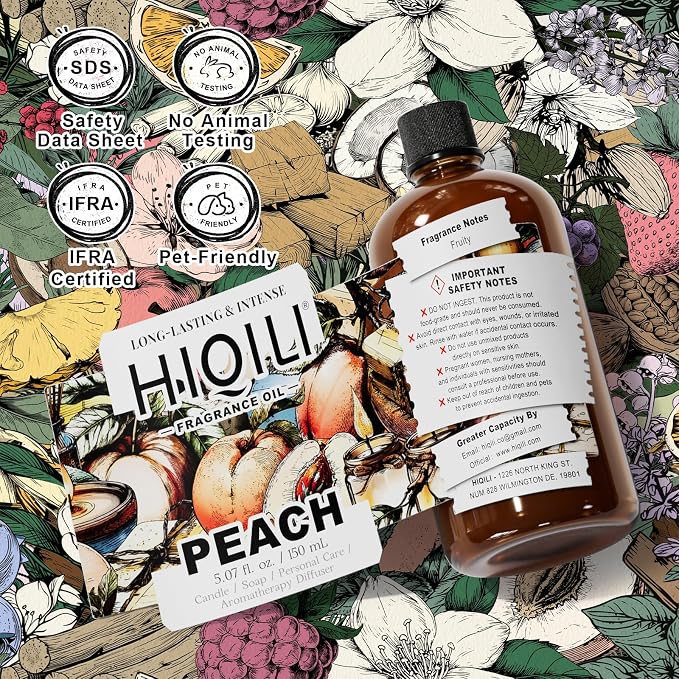HIQILI Peach Fragrance Oil for Home Diffuser, Body Spray - 5.07 Fl Oz