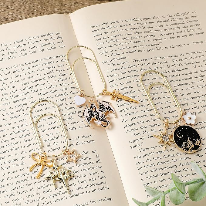 Fantasy Acotar Dragon Bookmark - 3 PCs Cool Dragon Moom Star Metal Large Paperclips Book Mark Gifts Personalized Page Marker Planner Paper Clip Reading Lovers Women Men Readers Accessories