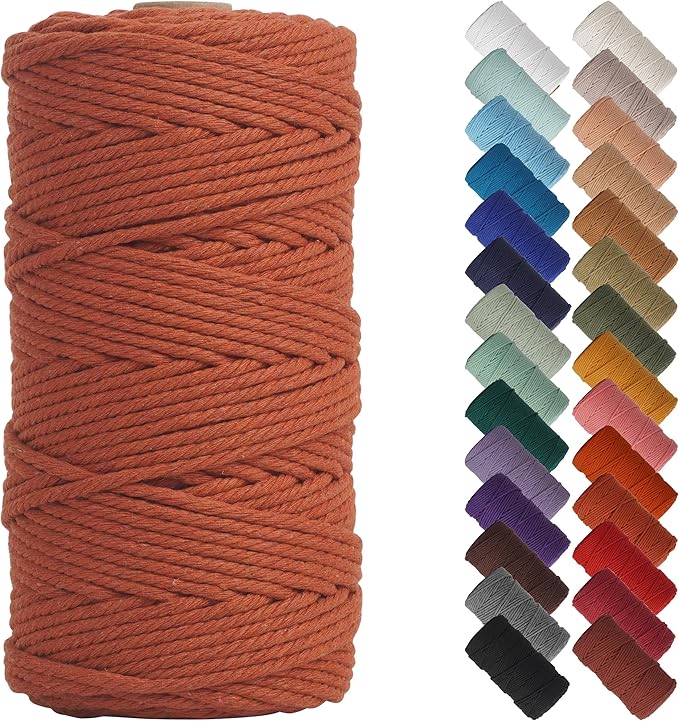NOANTA Reddish Brown Macrame Cord 3mm x 220yards, Cotton Rope Macrame Yarn | Macrame Rope Supplies, 3 Strand Twisted Cotton Yarn String, Cotton Cord for Wall Hanging, Plant Hangers, Crafts, Knitting