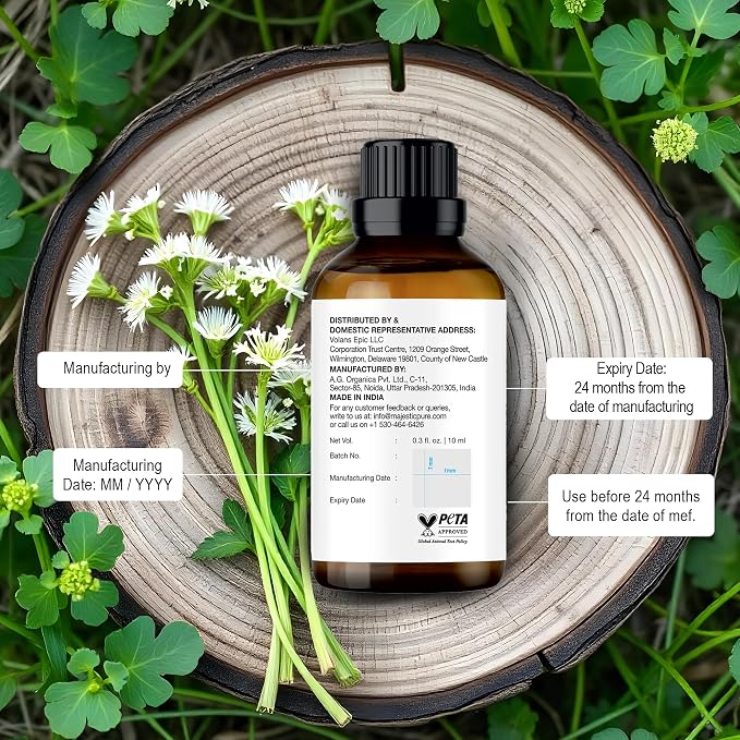 Majestic Pure Angelica Root Essential Oil for Diffuser - 0.3 Fl Oz | 100% Natural Essentials Oils Ideal for Humidifier, Air Freshening, Cleaning Home, Bath, Steam Inhalation and Massage