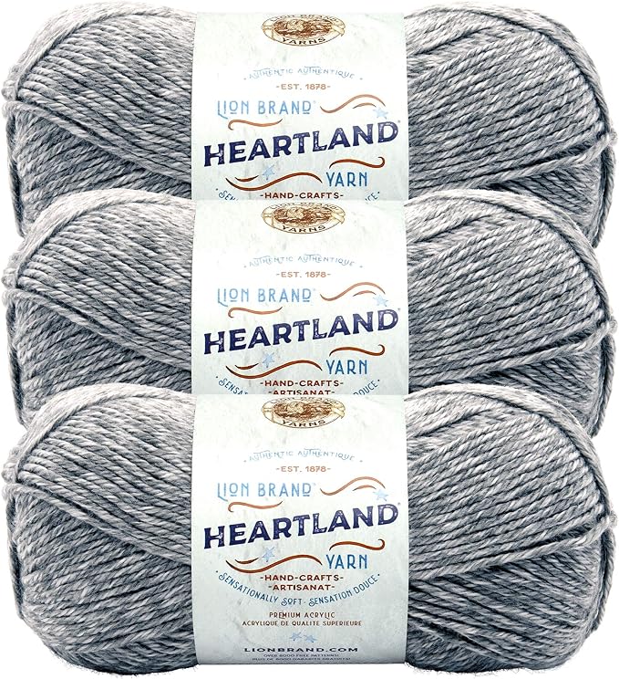 Lion Brand Yarn, Heartland Crochet Yarn, Mount Rainier, Gray, 3 Pack