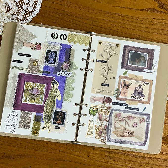 CATaireen Vintage Junk Journal Ephemera Scrapbooking Supplies Translucent Vellum Paper Stickers Card Making Decal Art Aesthetic for Adults (Ephemera Frame)