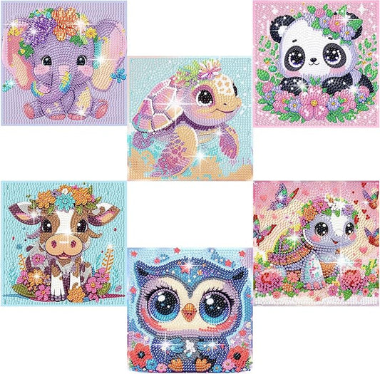 Acelii 6 Pack 5D Cartoon Diamond Painting Kits for Kids Beginners | Cute Animals DIY Diamond Art Kit for Kids,Full Round Drill Big Gem Art for Kid,Home Wall Decoration 6X6 inch