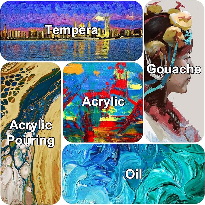 Gallery Wrapped Stretched Canvases for Painting 10x10 Inch 3-Pack, 16 oz Triple Primed Acid-Free 100% Cotton Blank Canvas, Square Spline Canvas for Oil Paint Acrylics Pouring & Wet Art Media