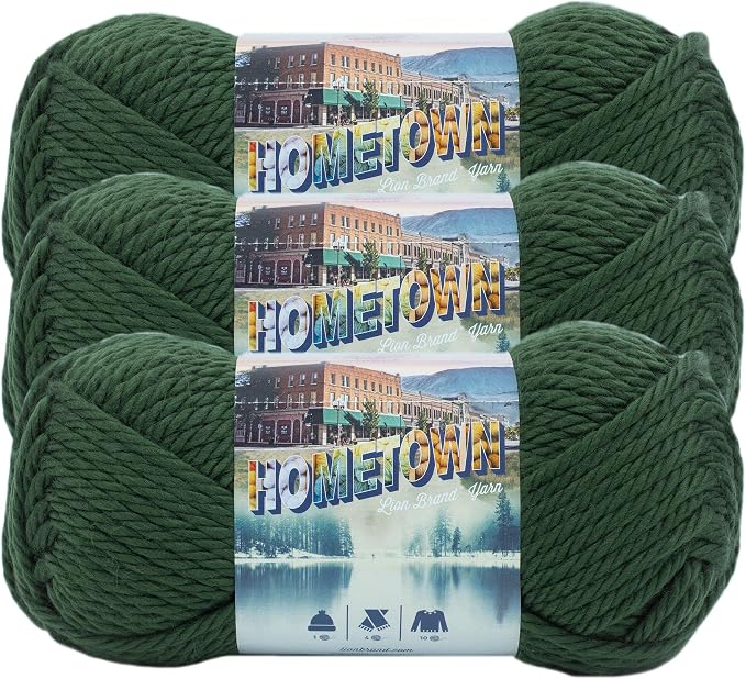 Lion Brand Yarn Hometown Yarn, Super-Bulky Yarn for Knitting, Crocheting, and Crafting, 3 Pack, Ashland Pine | Super Bulky Acrylic Fiber for Warm Crochet Blankets, Knit Winter Hats, Chunky Cardigans, Soft Scarves, Weaving