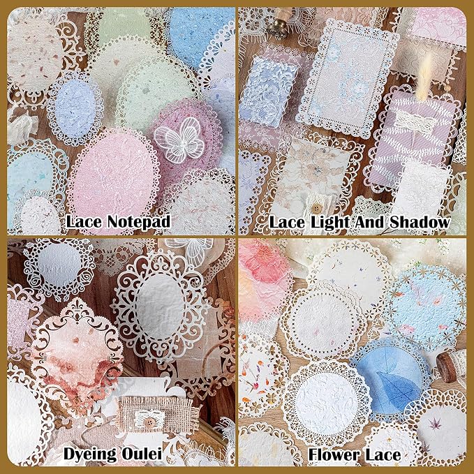 84 Sheets Lace-Edged Scrapbook Paper, 6 Themes Embossed Scrapbooking Paper