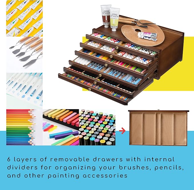 MEEDEN 6-Tier Artist Supply Storage Box: Art Organizer with Compartments