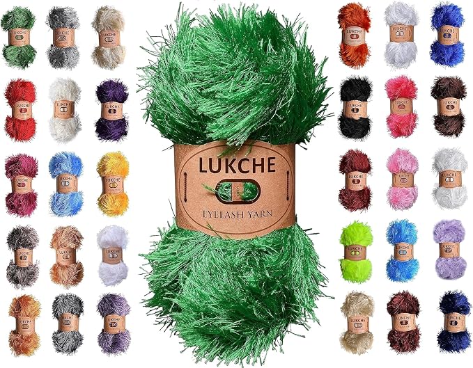 Eyelash Fun Fur Yarn Premium 100% Polyester 164 Yds (150 Mt), 3.53 Oz (100 Gr) Colorful Crochet Yarn Dıy Hand Knitting. (Green, 1 Skein)
