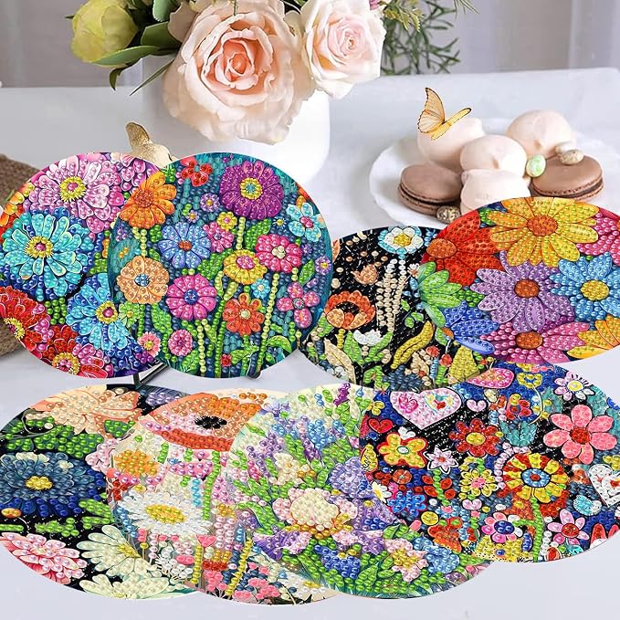 mrpwnle 8 Pcs Diamond Art Coasters Kits, Flowers Diamond Painting Coasters