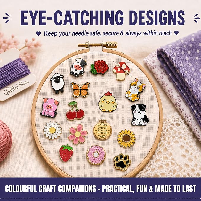 The Quilted Bear Magnetic Needle Minder, Pig | Enamel Needle Keeper for Embroidery & Cross Stitch, Secure Holder for Sewing Needles & Pins, Strong Magnet, Sewing Accessory