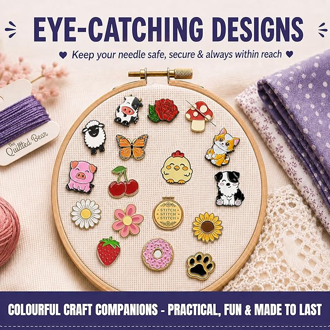 The Quilted Bear Magnetic Needle Minder, Chick | Enamel Needle Keeper for Embroidery & Cross Stitch, Secure Holder for Sewing Needles & Pins, Strong Magnet, Sewing Accessory