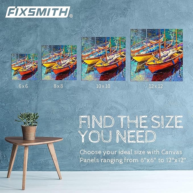 FIXSMITH Canvas Boards for Painting 12x12 Inch, Super Value 12 Pack White Blank Canvas Panels, 100% Cotton Primed, Painting Art Supplies for Professionals, Hobby Painters, Students & Kids
