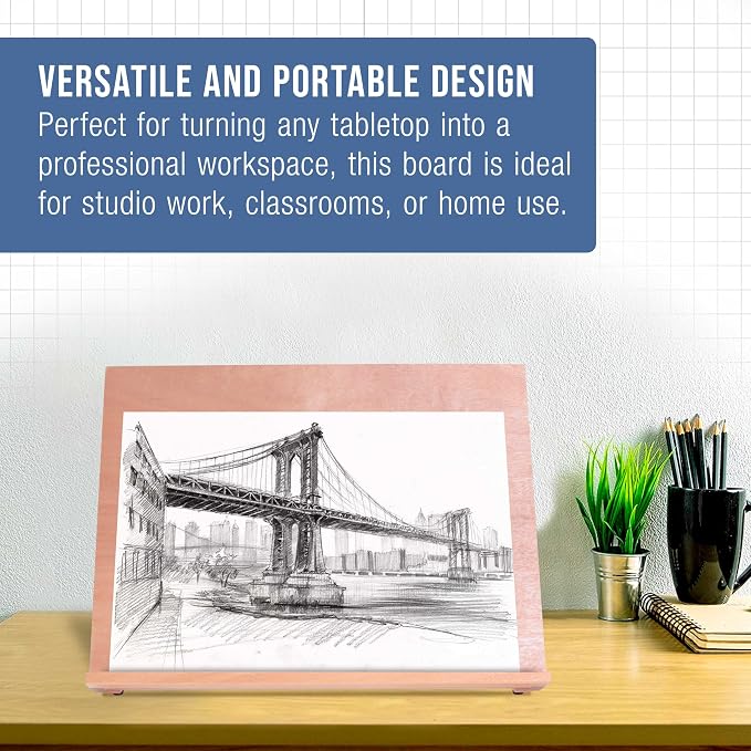 U.S. Art Supply Large 18-1/2" x 14-1/8", A3 Wooden Drawing Board Adjustable | Table Top Easel for Painting and Drawing - Drafting Board with 6 Angles, Pencil Ledge