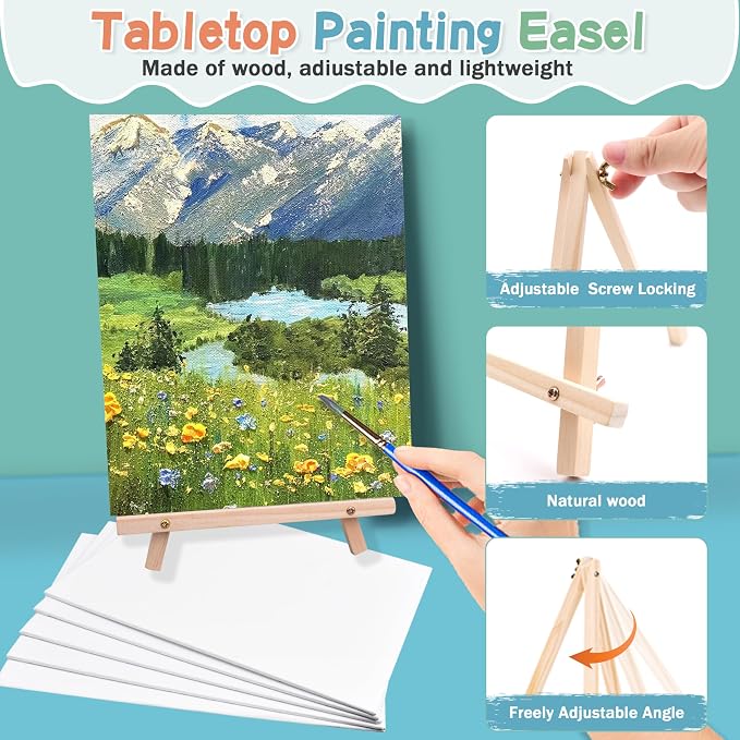 5 Pack 8x10 Canvas Boards with Easels for Painting, Sip and Paint Party Kit