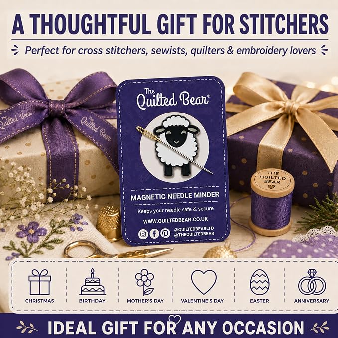 The Quilted Bear Magnetic Needle Minder, Sheep | Enamel Needle Keeper for Embroidery & Cross Stitch, Secure Holder for Sewing Needles & Pins, Strong Magnet, Sewing Accessory
