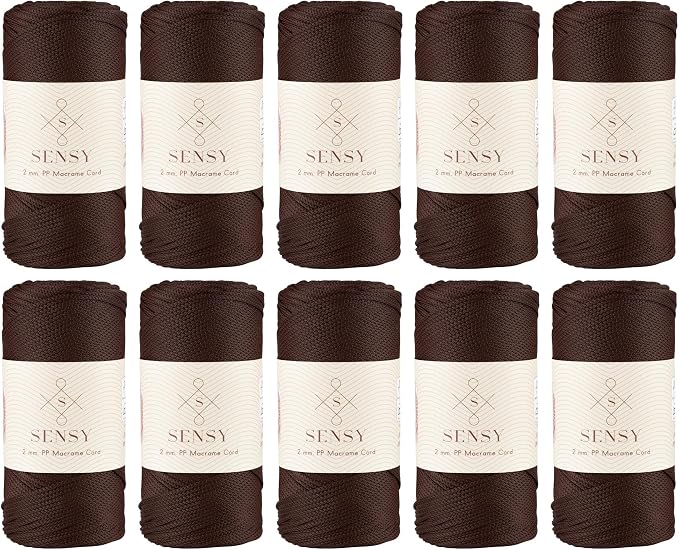 S Sensy 2mm - Premium Polypropylene Macrame Cord 10 Skeins Brown 252 Yards