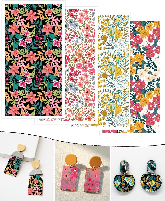 Puocaon Floral Clay Transfer Paper - 20 Pcs for Polymer Clay Jewelry, Water Transfer Sheets, Flower Blossom Magic Paper