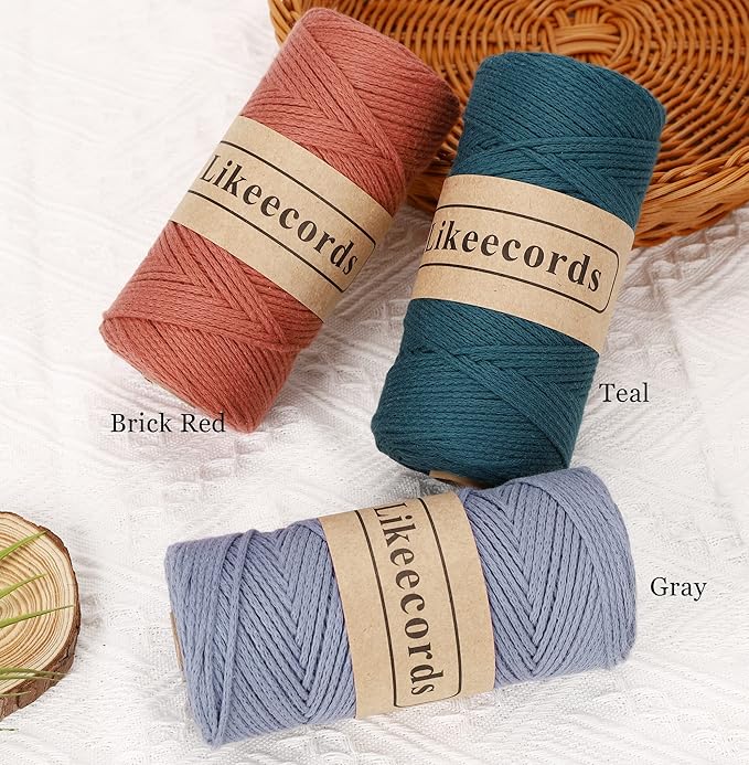 Likeecords 100% Cotton Crochet Bag Cord 2mm 170m Macrame Cord 2mm Crochet Thread Macrame Rope Gift for Knitter (Dark Red)