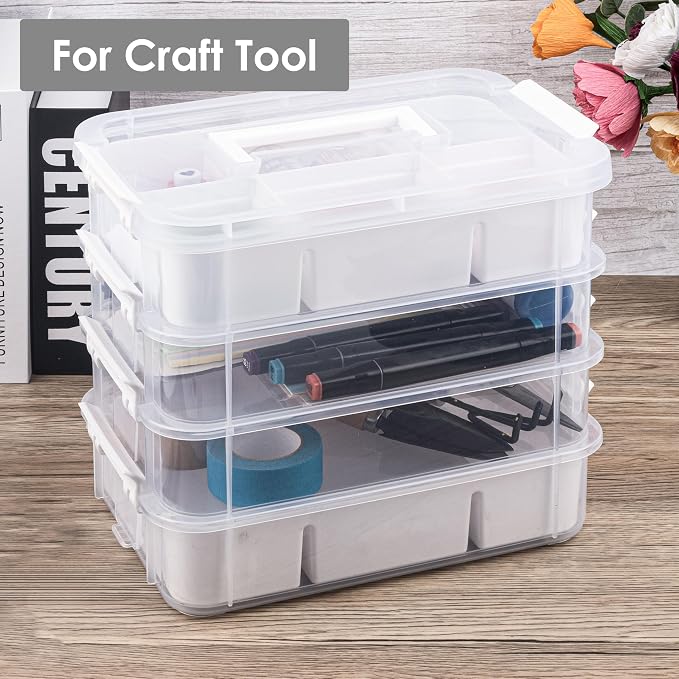 CraftGenes Craft Organizer, 4 Tier Storage Box with Removable Trays, White | 4 Storage Tiers; 2 Removable Trays; Side Latches; Stackable Design; For Beads, Thread, Tools, Crafts and Accessories