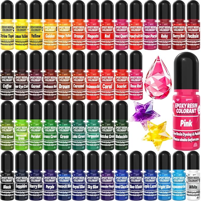Epoxy Resin Color Pigment – 48 Vivid Colors Liquid Epoxy Pigment, Highly Concentrated, Translucent Resin Dye for Art, DIY, Jewelry & Crafts – Each 6ml/ 0.25 oz