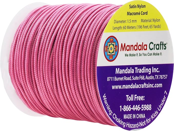 Mandala Crafts 1.5mm Mauve Rattail Nylon Satin Cord for Jewelry Making