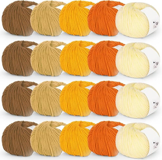 Katech 20 Skeins Cotton Yarn for Crocheting-Crochet Yarn Set-(Color E) | 55% Cotton 45% Acrylic#3 DK (Light)-Super Soft Milk Cotton Yarn-Great Crochet and Knitting Starter Kit for Colorful Craft