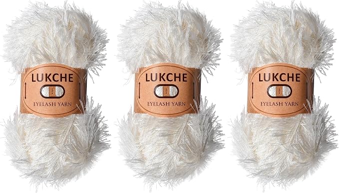 Eyelash Fun Fur Yarn Premium 100% Polyester 164 Yds (150 Mt), 3.53 Oz (100 Gr) Colorful Crochet Yarn Dıy Hand Knitting (Cream, 3 Skein)