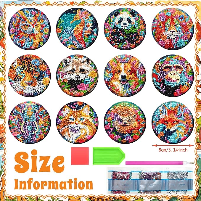 Zonon 12 Pcs Diamond Painting Magnets Kits, Psychedelic Animal Fridge | Boho Floral Animal Art Stickers, Easy DIY Magnetic Decor for Adults, Refrigerator Decorations, Colorful Home Designs